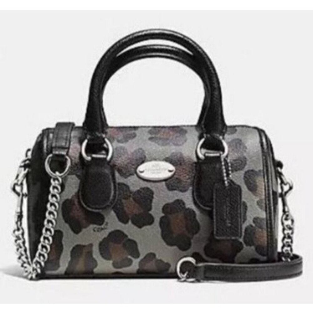 Coach Ocelot Mini Bennett Grey Multi Leather Satchel Crossbody Boston Bag F36449